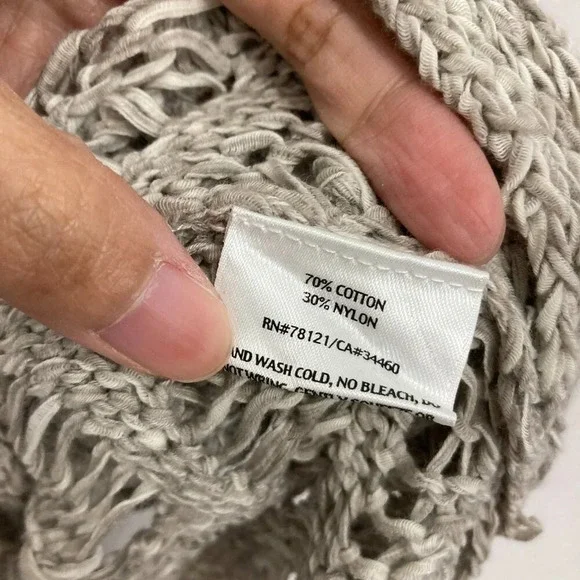 New Eileen Fisher Light Gray Open Knit Cotton Wonder Scallop Sweater 3X